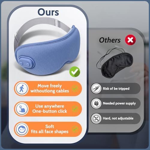 Mascarilla Térmica Inalámbrica para Ojos, Máscara 3D Bloqueadora de Luz con Calor Ajustable, Vibración y Temporizador, Recargable, para Fatiga Ocular - imagen 5