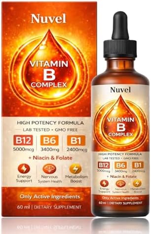 Gotas Líquidas de Complejo de Vitaminas B Nuvel con B12 (Metilcobalamina), B6 y B1, Suplemento Diario de 60 ml - imagen 1