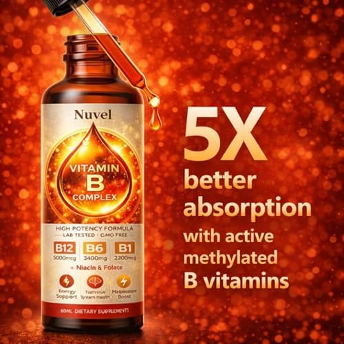Gotas Líquidas de Complejo de Vitaminas B Nuvel con B12 (Metilcobalamina), B6 y B1, Suplemento Diario de 60 ml - imagen 3