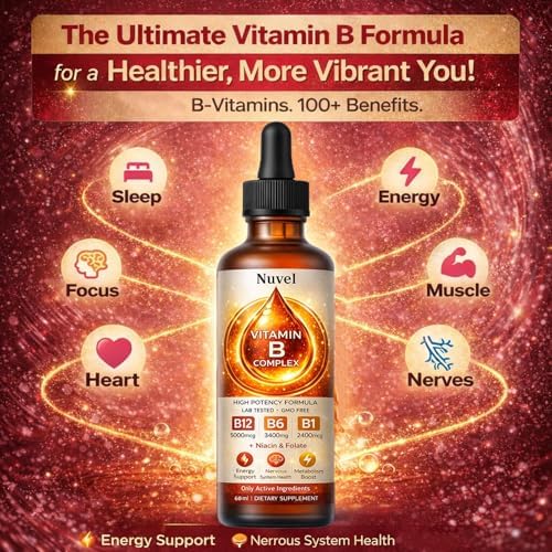 Gotas Líquidas de Complejo de Vitaminas B Nuvel con B12 (Metilcobalamina), B6 y B1, Suplemento Diario de 60 ml - imagen 5