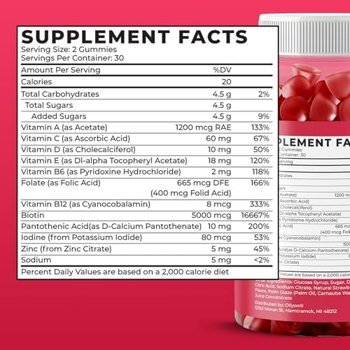 Gomitas Multivitamínicas Ollyoo para Adultos - Hombres y Mujeres - Apoyo para Cabello, Piel, Uñas, Inmunidad y Energía - Sabor Cereza y Fresa - 60 - imagen 4