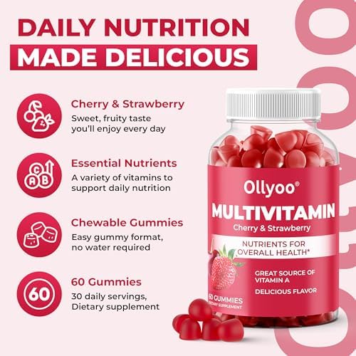 Gomitas Multivitamínicas Ollyoo para Adultos - Hombres y Mujeres - Apoyo para Cabello, Piel, Uñas, Inmunidad y Energía - Sabor Cereza y Fresa - 60 - imagen 6