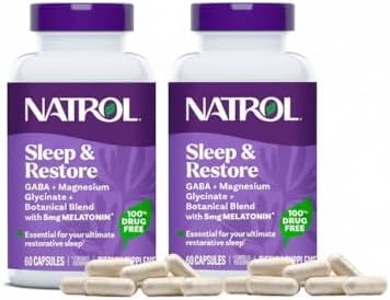 Cápsulas Natrol Sleep & Restore - Suplemento de Magnesio Calmante con GABA, Melatonina 5mg, Mezcla Botánica, 60 Cápsulas (Paquete de 2) - imagen 1