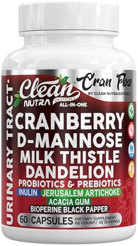 Píldoras de Arándano Cran Flow para la Salud Urinaria con D-Mannosa, Cardo Mariano, Diente de León, Inulina, Vitamina C, Prebióticos y Probióticos - - imagen 1