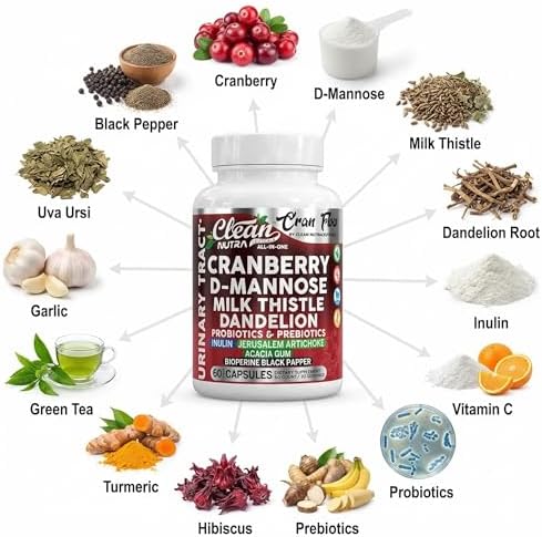 Píldoras de Arándano Cran Flow para la Salud Urinaria con D-Mannosa, Cardo Mariano, Diente de León, Inulina, Vitamina C, Prebióticos y Probióticos - - imagen 4