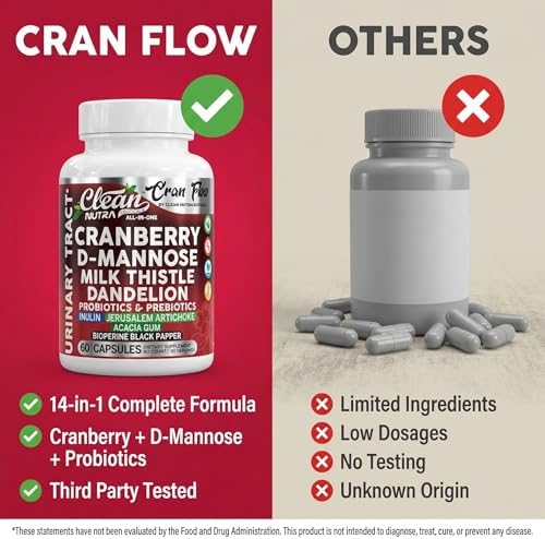 Píldoras de Arándano Cran Flow para la Salud Urinaria con D-Mannosa, Cardo Mariano, Diente de León, Inulina, Vitamina C, Prebióticos y Probióticos - - imagen 7