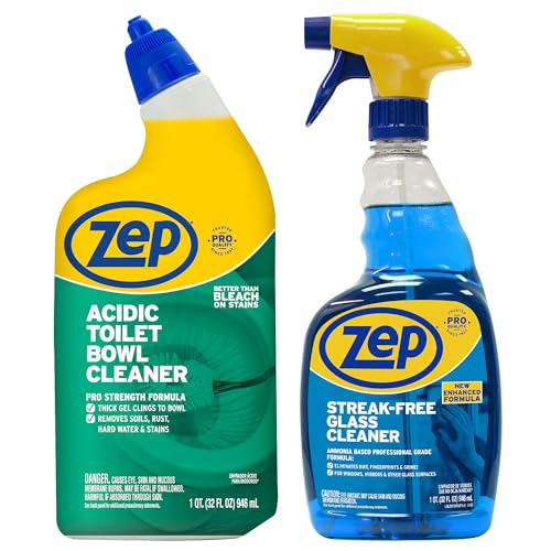 Limpiador Ácido para Inodoro Zep 32 oz (1 Unidad) y Limpiador de Vidrios Sin Rayas Zep 32 oz (1 Unidad) – Kit de Limpieza para Baño y Espejos - imagen 3