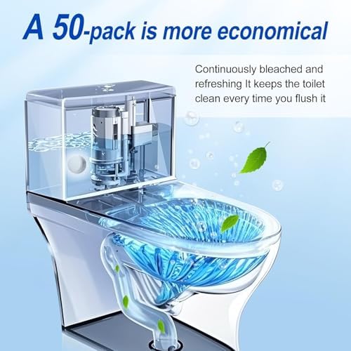 Tabletas automáticas para limpieza de inodoro, 50 piezas - blanqueadoras, desincrustantes y desodorantes, para tanque de agua, olor fresco, seguras, - imagen 2