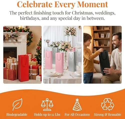 WUWEOT 32 Piezas de Bolsas de Regalo Coloridas para Botellas de Vino, Tote de Cartón Reutilizable con Asa para Bodas, Cumpleaños y Fiestas - imagen 3