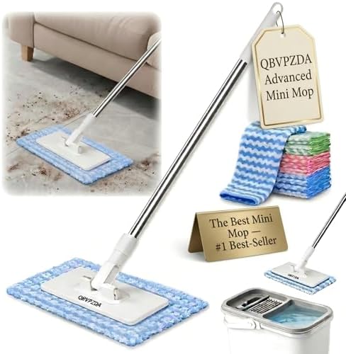 Mini Mopa Plegable con Diseño de Empuje, Set de Mopa Autolavable, Mango Duradero y Antideslizante, Incluye 5 Paños Reutilizables para el Hogar - imagen 1