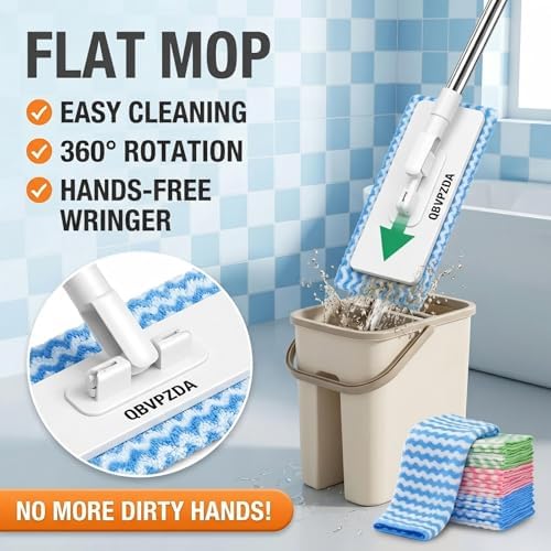 Mini Mopa Plegable con Diseño de Empuje, Set de Mopa Autolavable, Mango Duradero y Antideslizante, Incluye 5 Paños Reutilizables para el Hogar - imagen 4