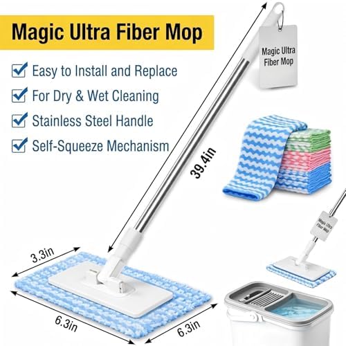 Mini Mopa Plegable con Diseño de Empuje, Set de Mopa Autolavable, Mango Duradero y Antideslizante, Incluye 5 Paños Reutilizables para el Hogar - imagen 6