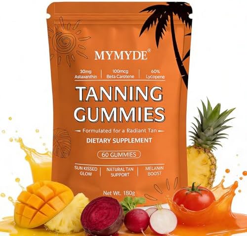 Gomitas Bronceadoras MYMYDE para Mujeres, con Vitamina C y E, Astaxantina, Beta Caroteno, Hidratación y Luminosidad Natural - 60 Unidades, Veganas y - imagen 1