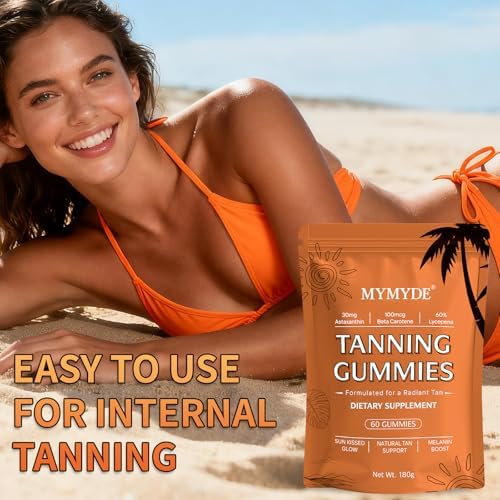 Gomitas Bronceadoras MYMYDE para Mujeres, con Vitamina C y E, Astaxantina, Beta Caroteno, Hidratación y Luminosidad Natural - 60 Unidades, Veganas y - imagen 2
