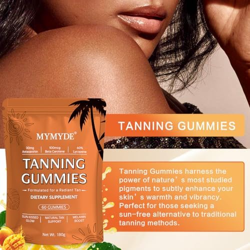 Gomitas Bronceadoras MYMYDE para Mujeres, con Vitamina C y E, Astaxantina, Beta Caroteno, Hidratación y Luminosidad Natural - 60 Unidades, Veganas y - imagen 4