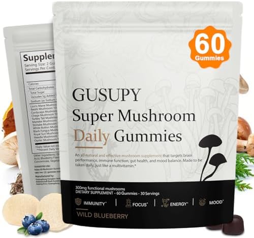 GUSUPY Gomas de Suplemento de Hongo Melena de León - Suplemento Diaria de 12 Hongos, Cordyceps, Chaga, Reishi, Mejora Cognitiva, 60 Gomas - imagen 1