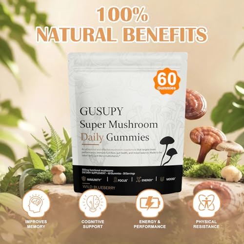 GUSUPY Gomas de Suplemento de Hongo Melena de León - Suplemento Diaria de 12 Hongos, Cordyceps, Chaga, Reishi, Mejora Cognitiva, 60 Gomas - imagen 2