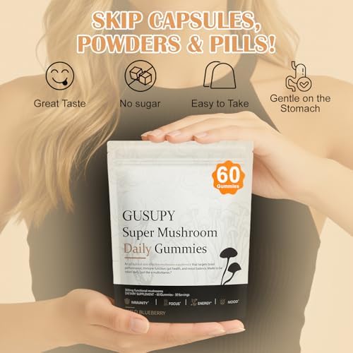 GUSUPY Gomas de Suplemento de Hongo Melena de León - Suplemento Diaria de 12 Hongos, Cordyceps, Chaga, Reishi, Mejora Cognitiva, 60 Gomas - imagen 3