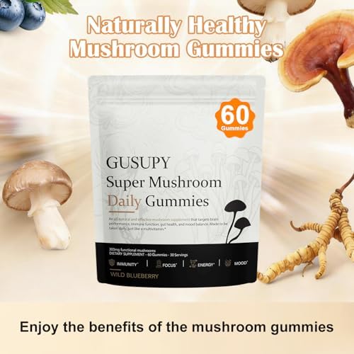 GUSUPY Gomas de Suplemento de Hongo Melena de León - Suplemento Diaria de 12 Hongos, Cordyceps, Chaga, Reishi, Mejora Cognitiva, 60 Gomas - imagen 6