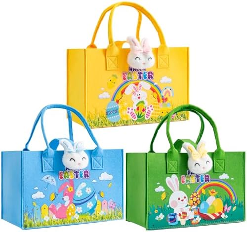 Paquete de 3 Canastas de Pascua Grandes con Asas, Bolsas de Regalo para Niños, Cubetas Reutilizables para Búsqueda de Huevos y Suministros de Fiesta - imagen 1