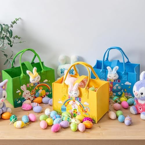 Paquete de 3 Canastas de Pascua Grandes con Asas, Bolsas de Regalo para Niños, Cubetas Reutilizables para Búsqueda de Huevos y Suministros de Fiesta - imagen 2