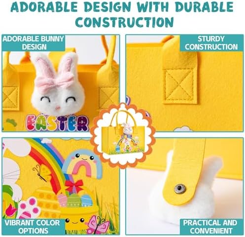 Paquete de 3 Canastas de Pascua Grandes con Asas, Bolsas de Regalo para Niños, Cubetas Reutilizables para Búsqueda de Huevos y Suministros de Fiesta - imagen 4