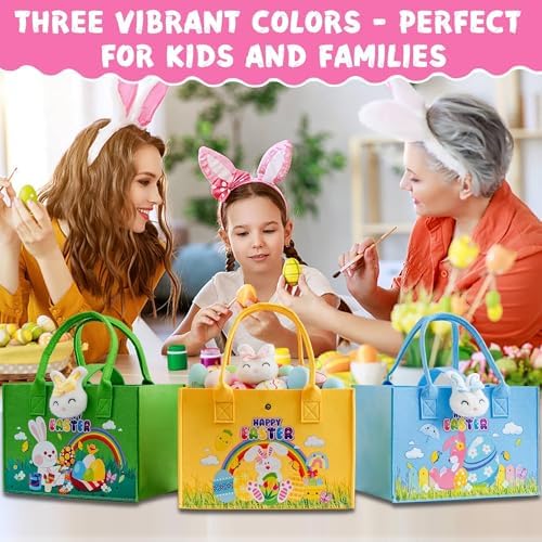 Paquete de 3 Canastas de Pascua Grandes con Asas, Bolsas de Regalo para Niños, Cubetas Reutilizables para Búsqueda de Huevos y Suministros de Fiesta - imagen 5