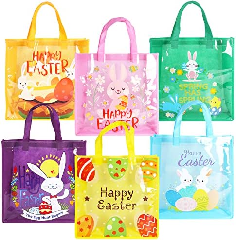 Bolsas de Regalo de Pascua 6 Piezas con Manijas, Diseño de Conejo, Zanahoria y Pollito, 13 × 13 × 4, para Caza de Huevos y Fiestas de Pascua - imagen 1