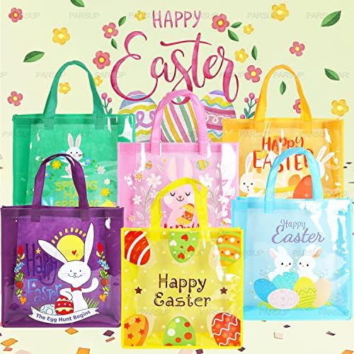 Bolsas de Regalo de Pascua 6 Piezas con Manijas, Diseño de Conejo, Zanahoria y Pollito, 13 × 13 × 4, para Caza de Huevos y Fiestas de Pascua - imagen 3