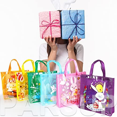 Bolsas de Regalo de Pascua 6 Piezas con Manijas, Diseño de Conejo, Zanahoria y Pollito, 13 × 13 × 4, para Caza de Huevos y Fiestas de Pascua - imagen 6