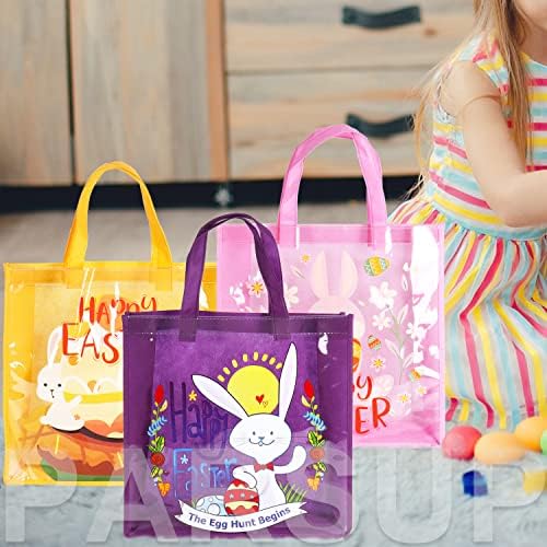 Bolsas de Regalo de Pascua 6 Piezas con Manijas, Diseño de Conejo, Zanahoria y Pollito, 13 × 13 × 4, para Caza de Huevos y Fiestas de Pascua - imagen 7
