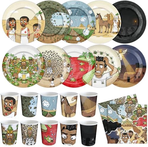 Set de Vajilla de Papel CHENGU para Seder de Pascua, 150 Piezas: 50 Platos, 50 Vasos, 50 Servilletas, 10 Diseños Clásicos de Monstruos, Ideal para - imagen 1
