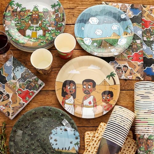Set de Vajilla de Papel CHENGU para Seder de Pascua, 150 Piezas: 50 Platos, 50 Vasos, 50 Servilletas, 10 Diseños Clásicos de Monstruos, Ideal para - imagen 4