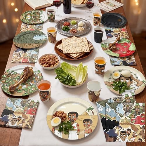 Set de Vajilla de Papel CHENGU para Seder de Pascua, 150 Piezas: 50 Platos, 50 Vasos, 50 Servilletas, 10 Diseños Clásicos de Monstruos, Ideal para - imagen 5