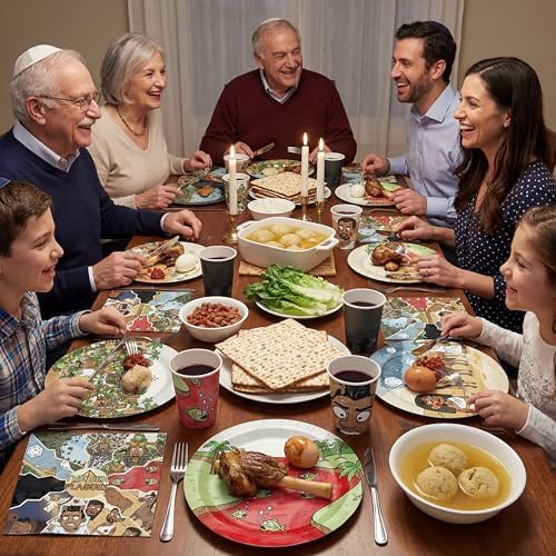 Set de Vajilla de Papel CHENGU para Seder de Pascua, 150 Piezas: 50 Platos, 50 Vasos, 50 Servilletas, 10 Diseños Clásicos de Monstruos, Ideal para - imagen 6