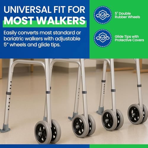 Ruedas de Repuesto Healthline para Andador Bariátrico – Par de Ruedas Dobles de 5” con 2 Puntas de Deslizamiento – Capacidad de hasta 450 lbs - imagen 3