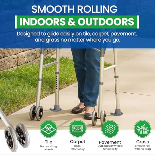 Ruedas de Repuesto Healthline para Andador Bariátrico – Par de Ruedas Dobles de 5” con 2 Puntas de Deslizamiento – Capacidad de hasta 450 lbs - imagen 5