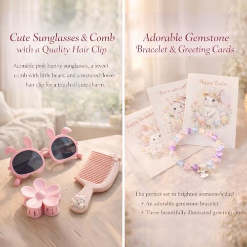 Regalos de Pascua para Adolescentes, Canasta de Regalo con Vaso, Calcetas, Scrunchie, Pulsera, Gafas de Sol y Conejito de Peluche, Set de Cuidado - imagen 6