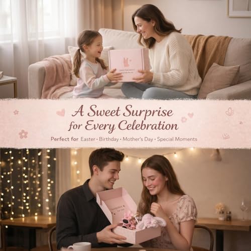 Regalos de Pascua para Adolescentes, Canasta de Regalo con Vaso, Calcetas, Scrunchie, Pulsera, Gafas de Sol y Conejito de Peluche, Set de Cuidado - imagen 7