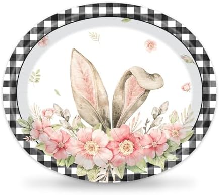 Platos Desechables Ovalados Vanulus de 50 Piezas con Diseño de Cuadros Búfalo para Pascua, Extra Grande 10 x 12, Suministros para Fiesta de Primavera - imagen 1