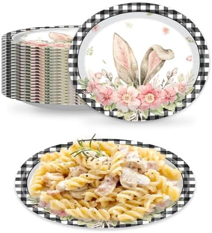 Platos Desechables Ovalados Vanulus de 50 Piezas con Diseño de Cuadros Búfalo para Pascua, Extra Grande 10 x 12, Suministros para Fiesta de Primavera - imagen 2