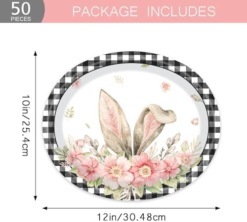 Platos Desechables Ovalados Vanulus de 50 Piezas con Diseño de Cuadros Búfalo para Pascua, Extra Grande 10 x 12, Suministros para Fiesta de Primavera - imagen 3