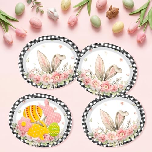 Platos Desechables Ovalados Vanulus de 50 Piezas con Diseño de Cuadros Búfalo para Pascua, Extra Grande 10 x 12, Suministros para Fiesta de Primavera - imagen 6