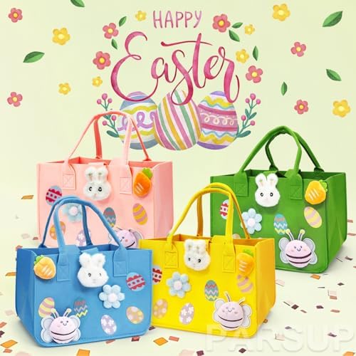 Bolsas de Regalo PARSUP para Caza de Huevos de Pascua, 4 Piezas, con Manijas, 12 x 7.8 x 6.8, Perfectas para Fiesta de Pascua y Sorpresas - imagen 5