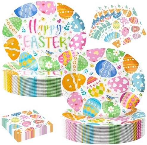 Juego de 100 Platos de Papel Ovalados y Servilletas SUIGREOY para Pascua, Platos Desechables Grandes de 10 x 12 y Servilletas de 6.5'' - imagen 1