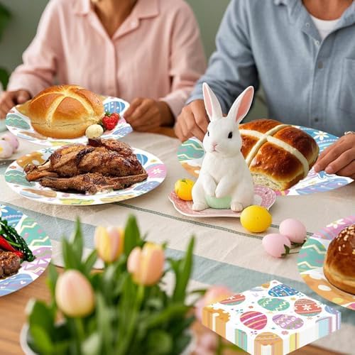 Juego de Vajilla Desechable Olentit de 200 Piezas para Pascua, Platos y Servilletas con Diseño de Huevos de Pascua, Incluye Vasos, Cucharas, - imagen 6