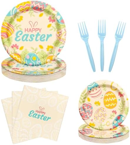 Platos, Servilletas y Tenedores Desechables Jollyzaar para Pascua, 100 piezas, 9 y 7, Suministros para Fiesta de Pascua, Sirve 25 - imagen 1