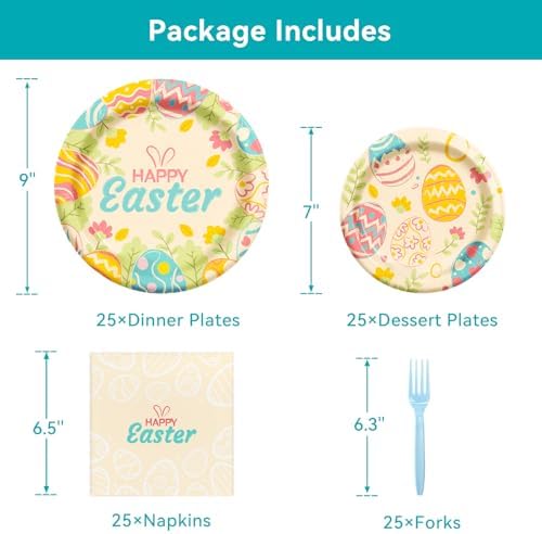 Platos, Servilletas y Tenedores Desechables Jollyzaar para Pascua, 100 piezas, 9 y 7, Suministros para Fiesta de Pascua, Sirve 25 - imagen 2
