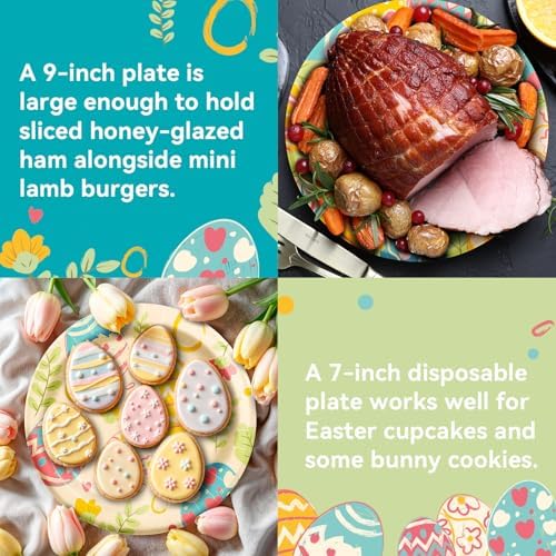 Platos, Servilletas y Tenedores Desechables Jollyzaar para Pascua, 100 piezas, 9 y 7, Suministros para Fiesta de Pascua, Sirve 25 - imagen 4