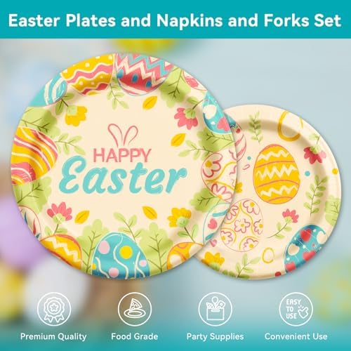 Platos, Servilletas y Tenedores Desechables Jollyzaar para Pascua, 100 piezas, 9 y 7, Suministros para Fiesta de Pascua, Sirve 25 - imagen 5
